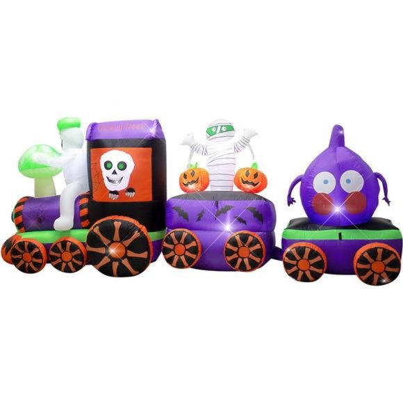 11FT Halloween Inflatables Ghost Train with Mushroom Onion Heads and Mummies